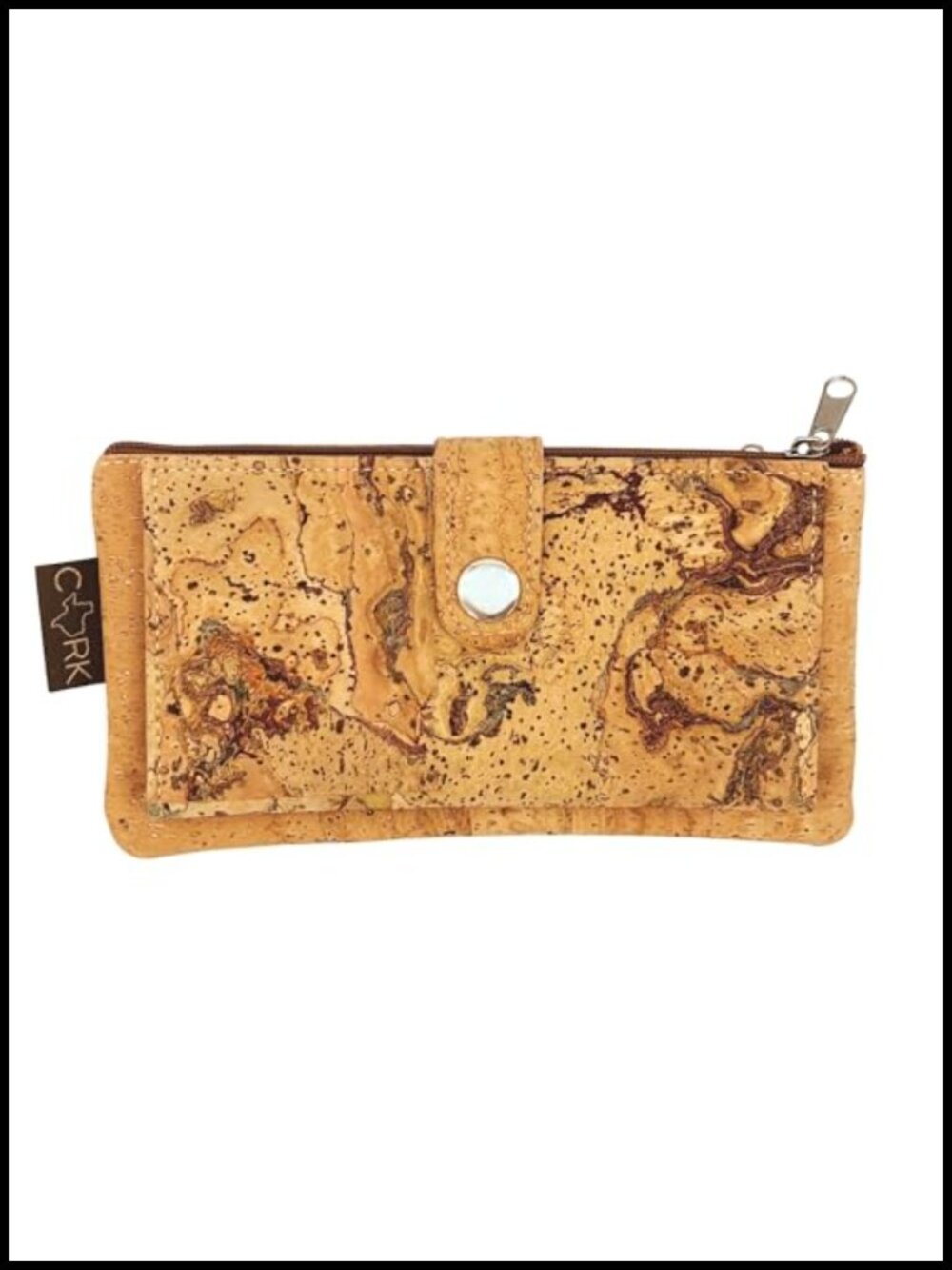 Vegan Cork Bifold Wallet with Zipper, 8 Card Slots, Slim Minimalist Design